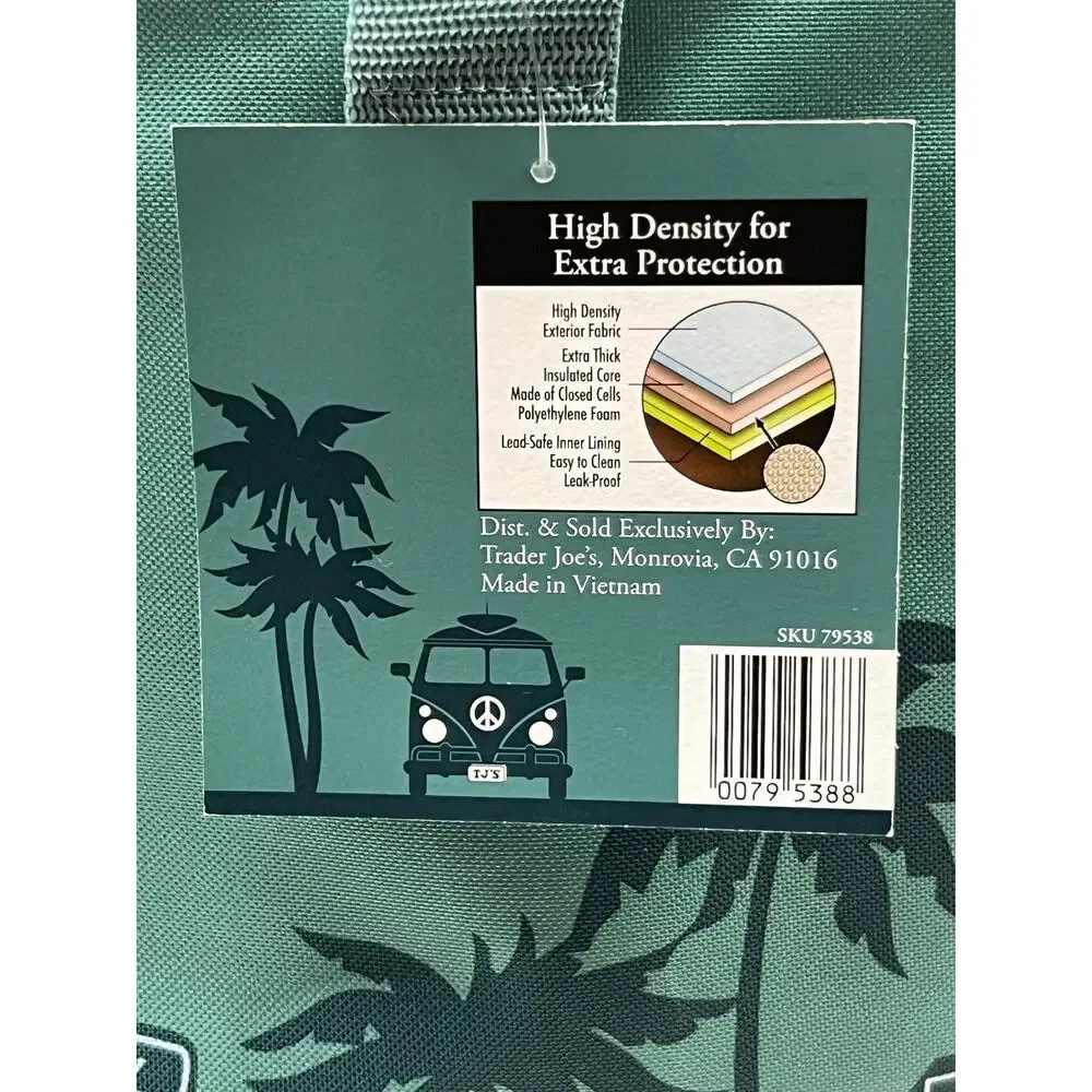 Trader Joe's Sage Green Insulated Tote Cooler Bag Reusable Grocery Shopping - Picture 7 of 11